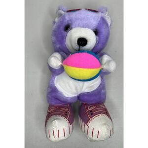 Vintage Acme Teddy Stuffed Bear Plush Purple Beach Ball